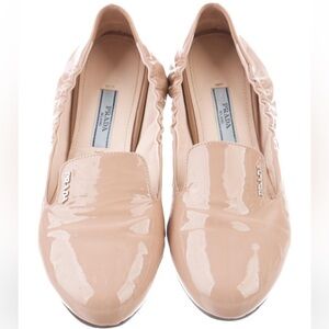 Prada Women's Beige Patent Leather Loafers